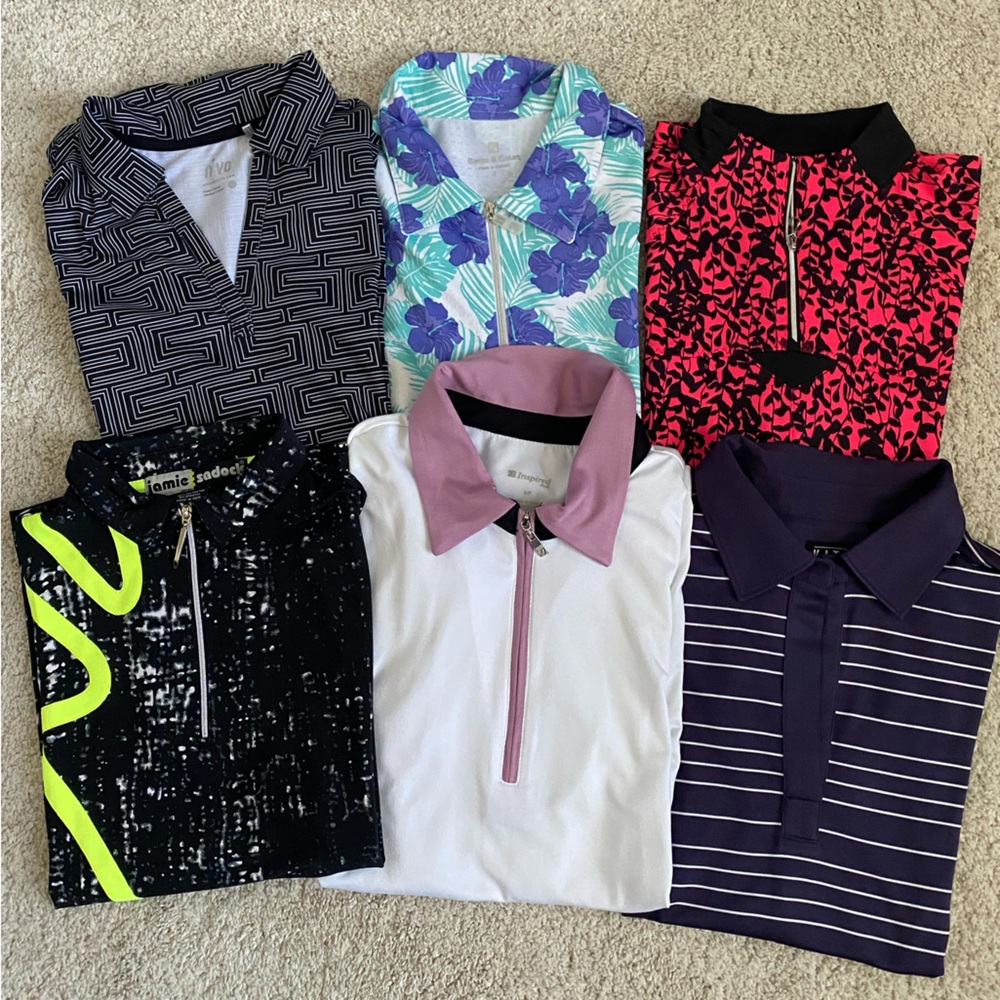 Bundle of 6 Mixed Women's Golf/Active Polo Tops Assorted Colors Size Small
